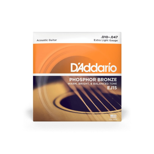 D'addario EJ 15 Custom Light, Phosphor Bronze Acoustic Guitar Strings 10-47