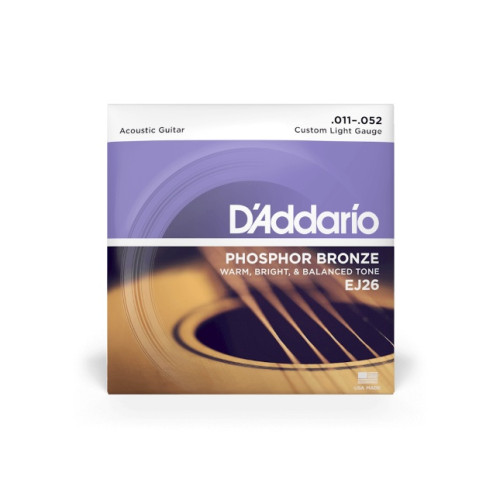 D'addario EJ 26 Custom Light, Phosphor Bronze Acoustic Guitar Strings 11-52