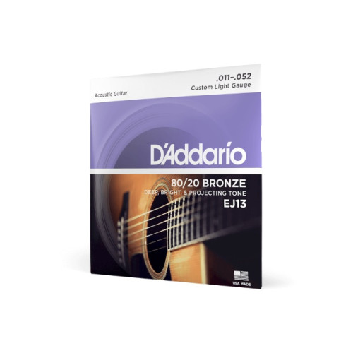 D'addario EJ 13 Custom Light, 80/20 Bronze Acoustic Guitar Strings 11-52